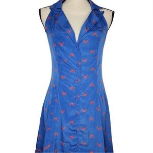 NWT VANESSA MOONEY - Royal Blue Tuxedo Dress with Red Birds Design